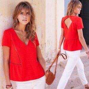 Sezane Amanda Ladder Stitch Blouse in Red